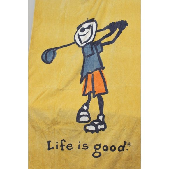 Life is Good Large Beach Towel Golf Stick Figure Man Yellow Smile Happy Summer - Picture 2 of 6
